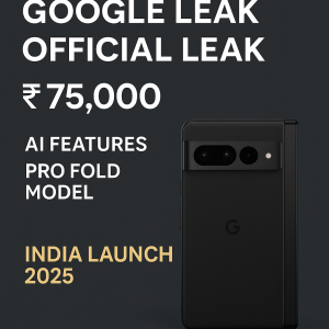 Google Pixel 10 Pro Fold resting on a table with pricing and AI features highlighted